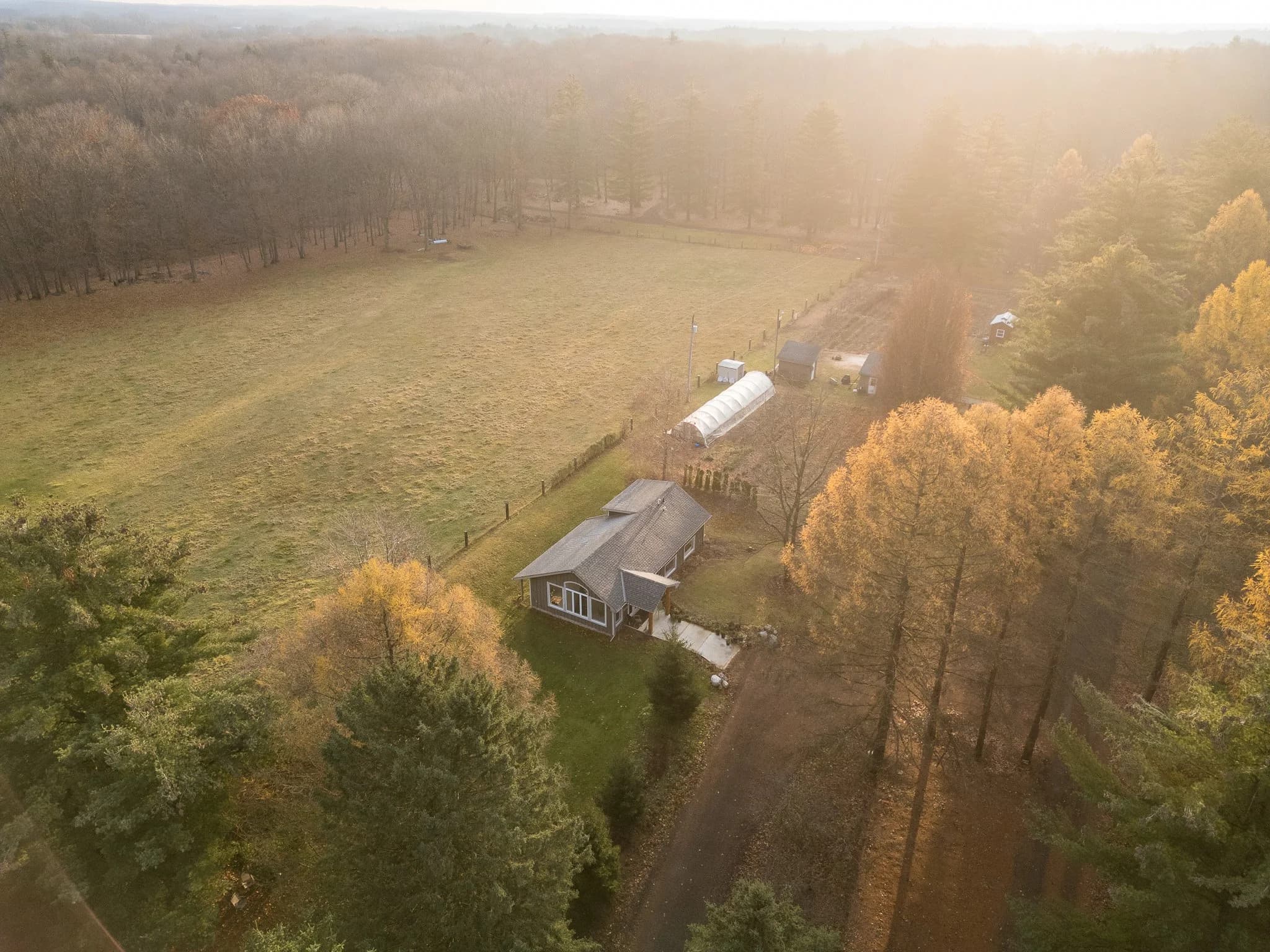 Aerial view of Fernwood Hills — forty private acres of Carolinian forest near London Ontario