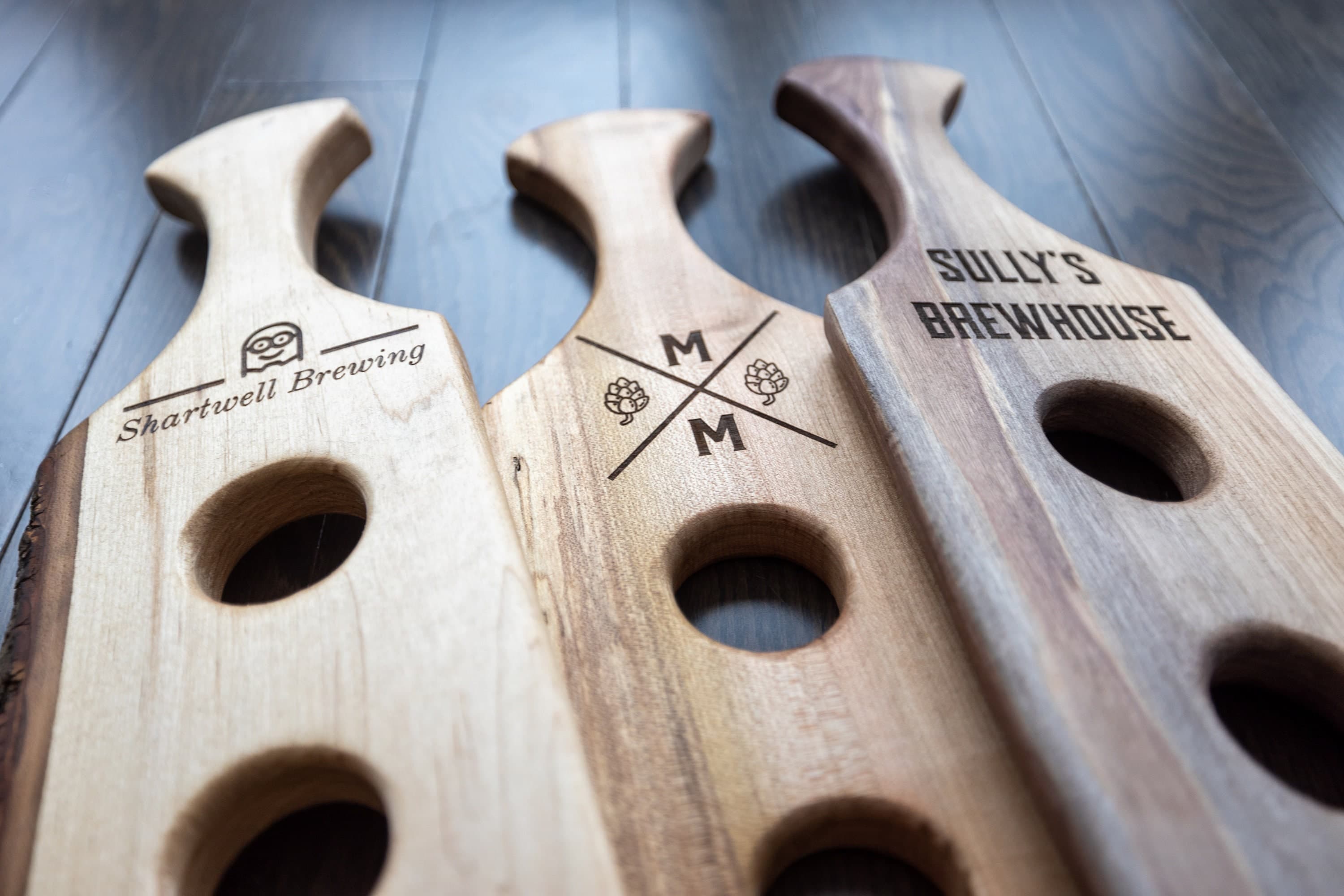 Custom engraved beer paddle flight