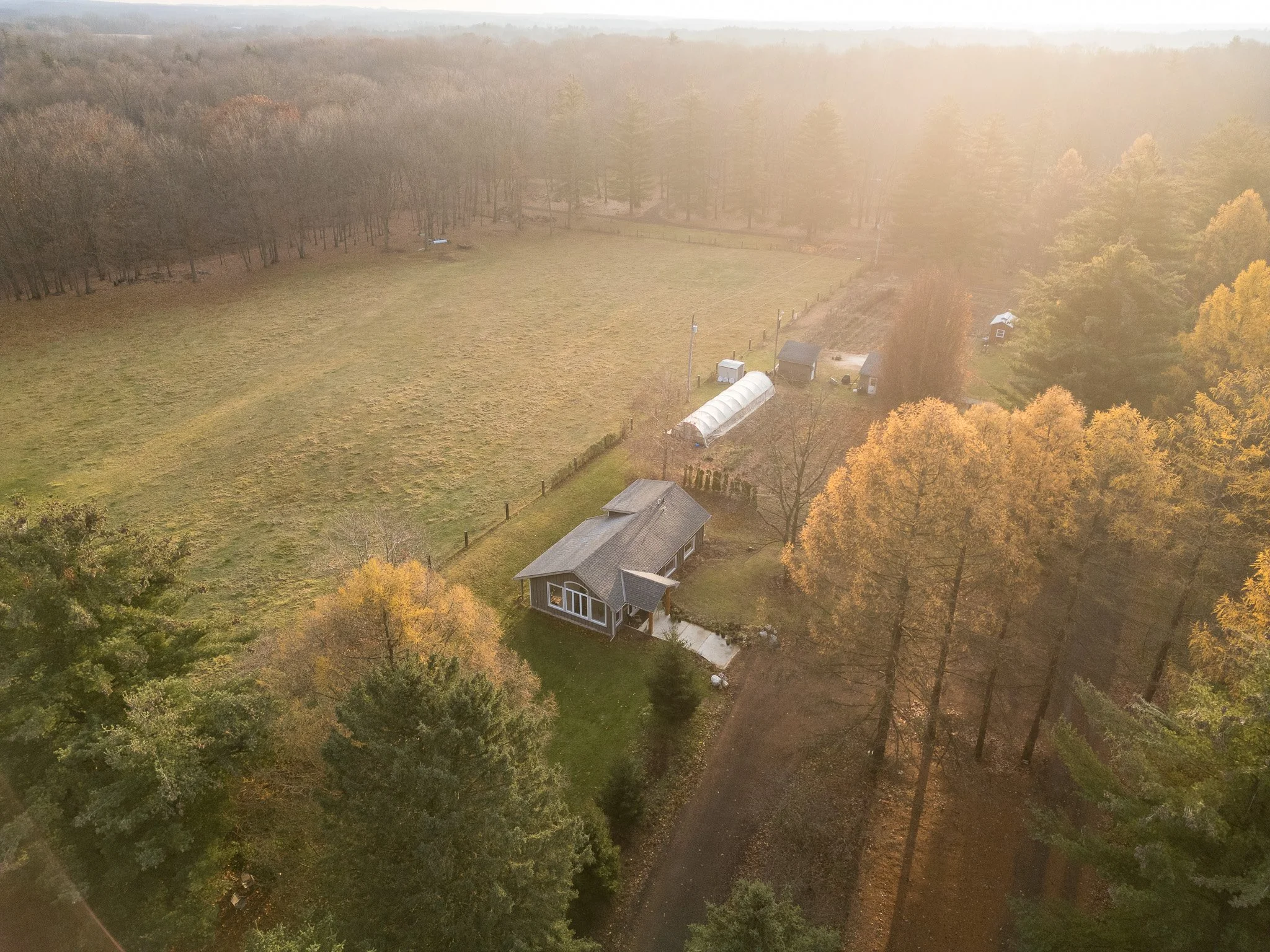 Aerial view of Fernwood Hills — forty acres of Carolinian forest, Komoka Ontario