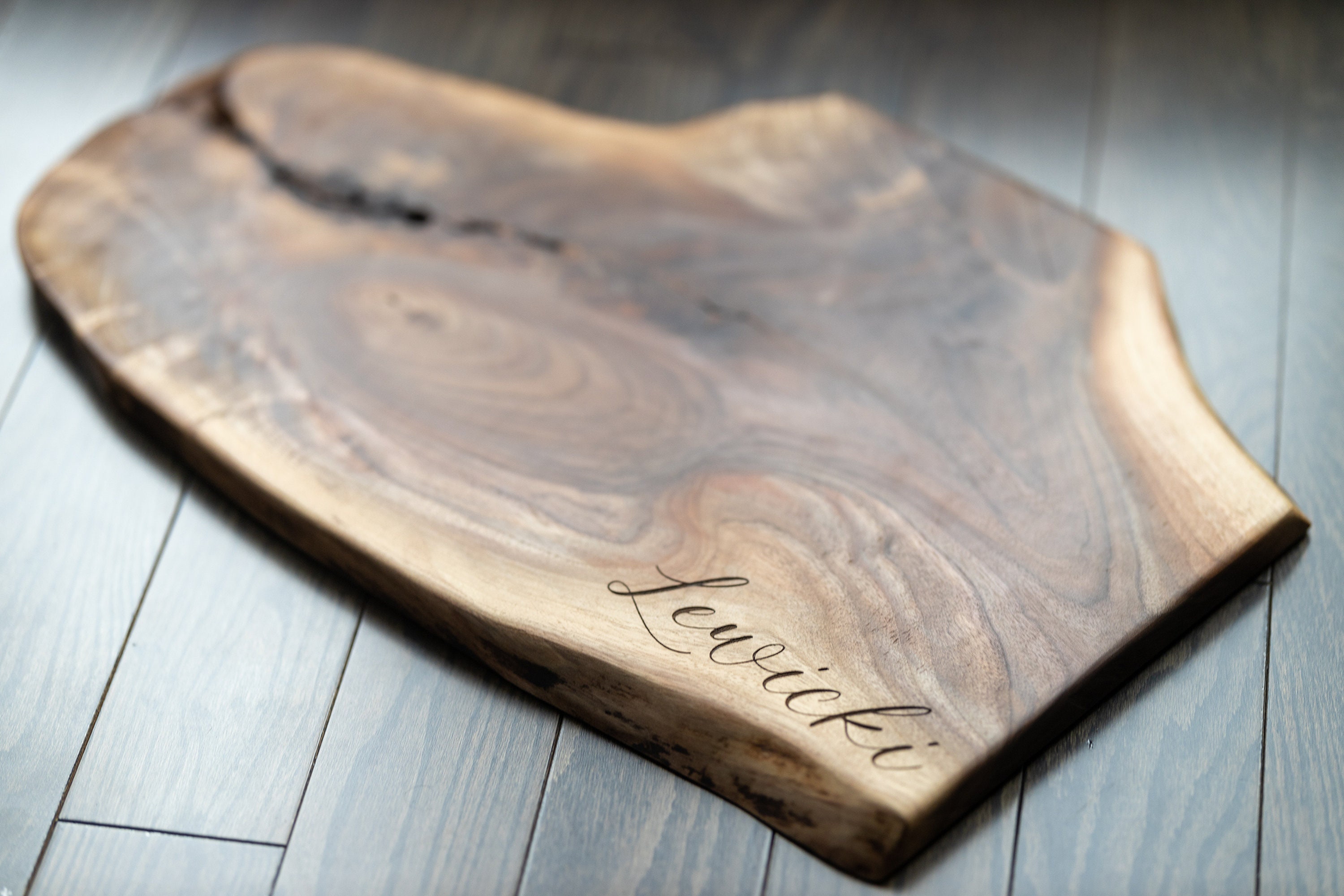 Custom engraved live edge cutting board