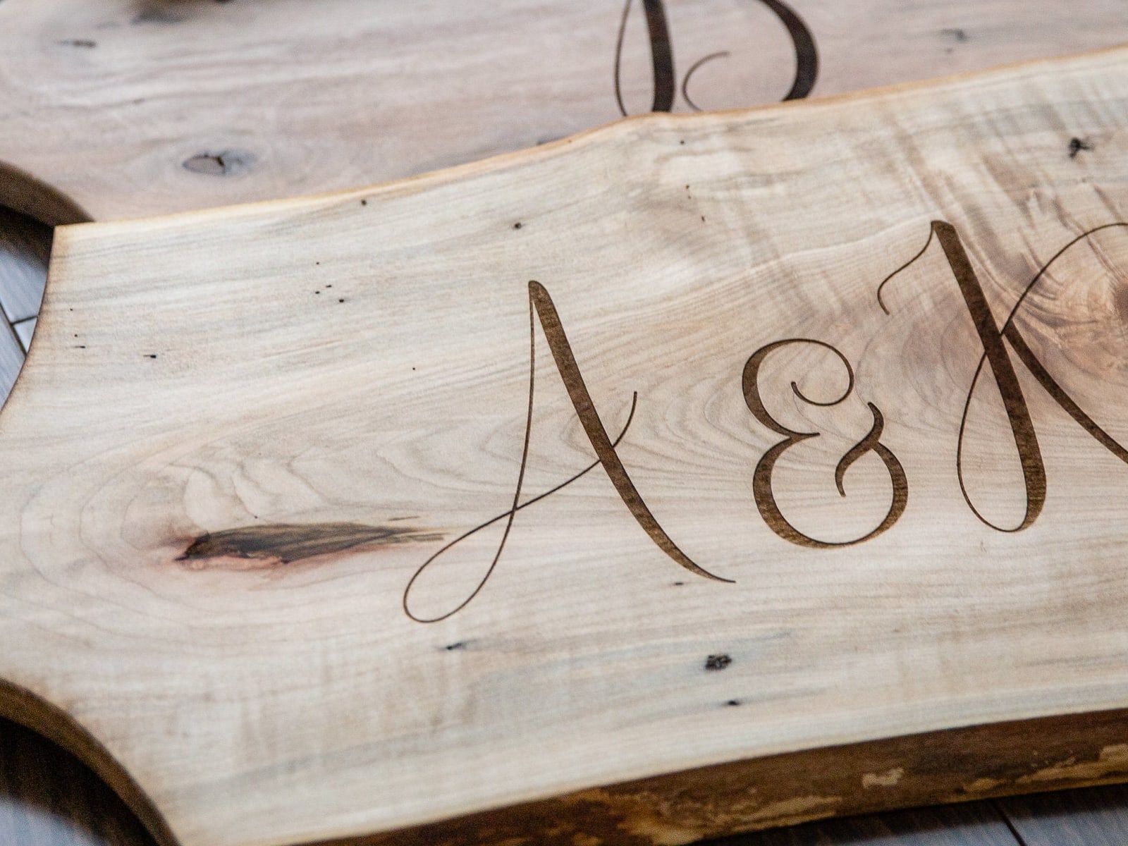 Live edge detail on a long Fernwood charcuterie board